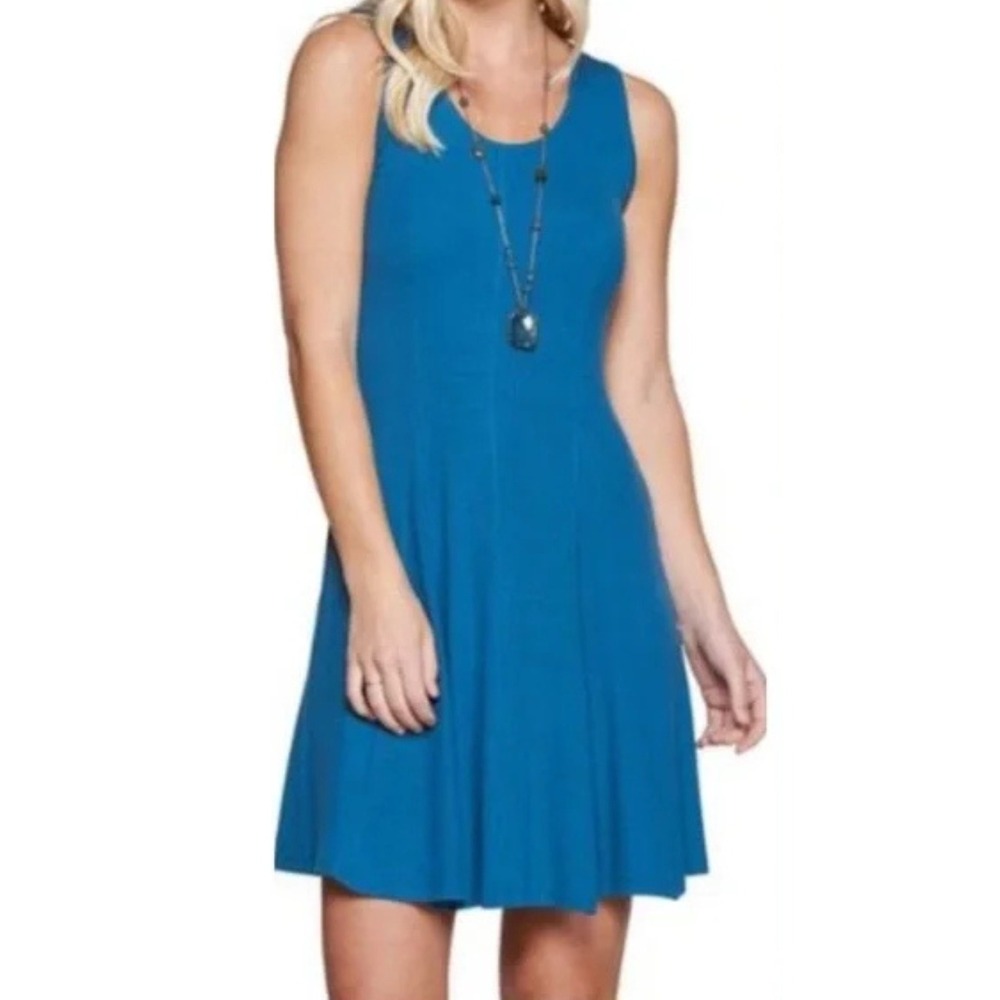 Toad & Co Women's Teal Blue Daisy Ribbed Sleeveless Mini Dress Size‎ M